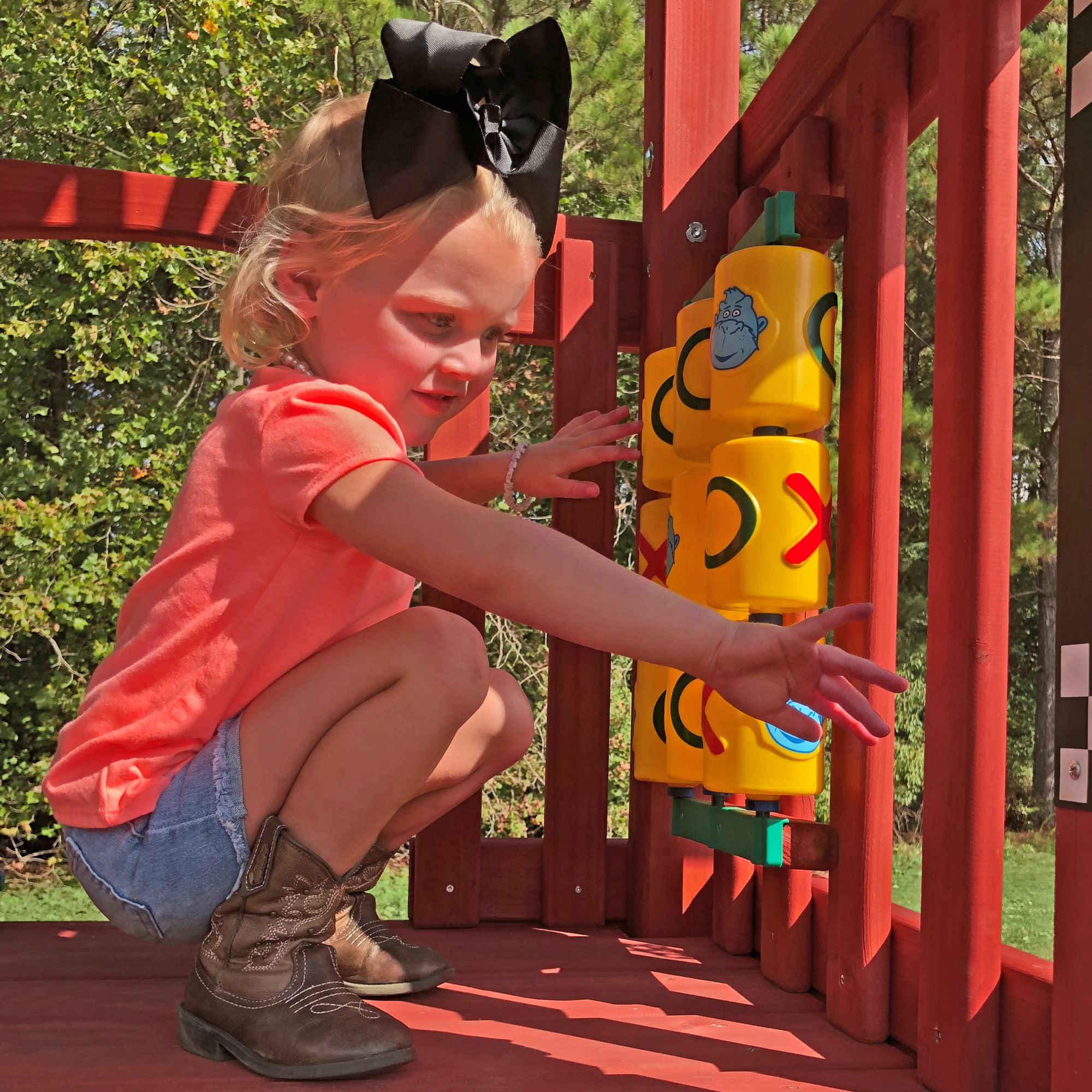 Gorilla Playsets 01-1102 Five Star II Space Saver Wooden Play Tower with Slide, Swings, Climbing Wall, and Tarp Roof