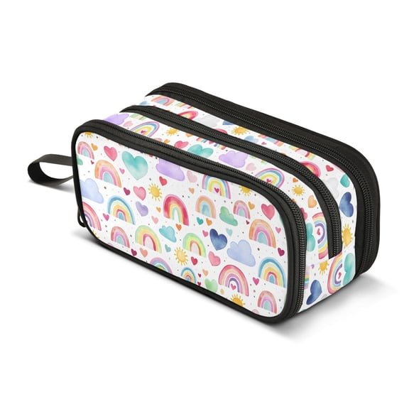 FORMRS Pencil Case with 3 Compartments School Large Capacity Zipper Pen Pouch Stationery Organizer, Cartoon Heart Cloud Pattern