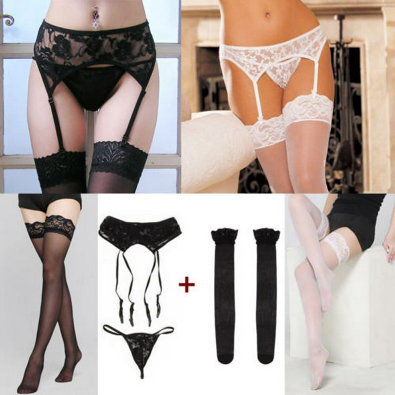 3PCS Sexy Ladies Lace Garter Belt Suspender Stockings G-String Thong Set  Holder Sexy See-Through Lady Exotic Sex Lady Stocking 