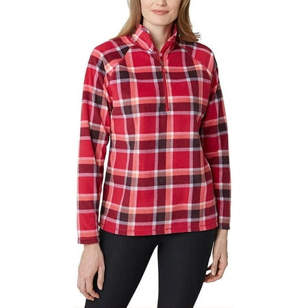 Eddie Bauer Women's Ultra Soft Fleece 1/4 Zip Long Sleeve Pullover Top (Dark Berry Plaid, Large)
