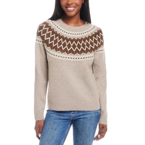 Weatherproof Vintage Women's Fairisle Ribbed Cuffs & Hem Sweater M