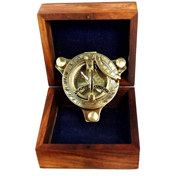 Thor Instruments 3" Brass Sundial Compass West London with Wooden Box