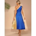 thumbnail image 4 of YEAHDOR Womens Sleeveless Metallic Dancewear Color Contrast One Shoulder Lyrical Praise Dance Dress Blue L, 4 of 7