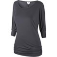 thumbnail image 1 of T-Shirts à Col Rond à Manches 3/4 pour Femmes avec Froncement de Côté 140 Gris X-Large, 1 of 1