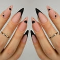 thumbnail image 1 of 24pcs French Tip Fake Nails Black Heart Press On Nails With Golden Line Design, Matte Glue On Nails Full Cover Medium Almond False Nails With Glue Sticker And Nail File For Women Girls, 1 of 4