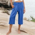 thumbnail image 2 of YOIAVAIOY Womens Capri Pants Wide Leg High Waisted Cropped Pants Summer Flowy Beach Lounge Casual Capris with Pockets Blue XL, 2 of 9