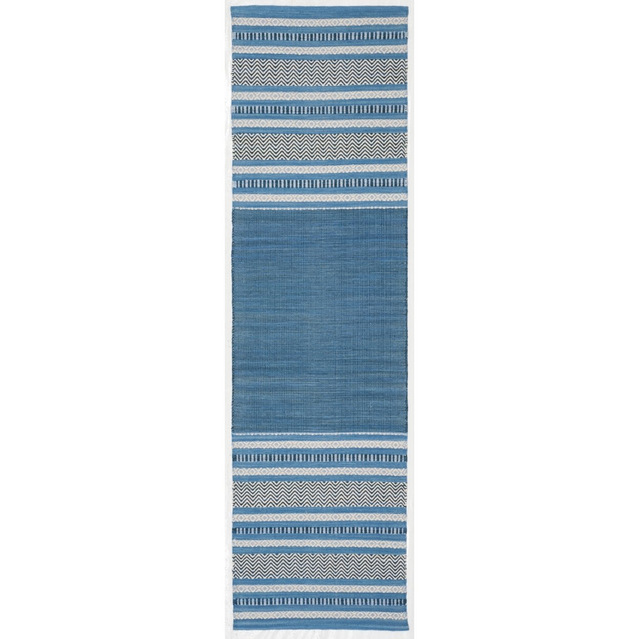 SAFAVIEH Montauk Jobeth Striped Soft Braided Cotton Area Rug, Blue/Grey, 4' x 6'