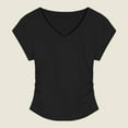 thumbnail image 2 of Yubnlvae Women's Fitted Pleated T-Shirt - Blue Cotton Short Sleeve Cinched Waist Top(Regular Shoulder Cut | Summer Slimming Style | Cropped Length) (Black | XXL), 2 of 6