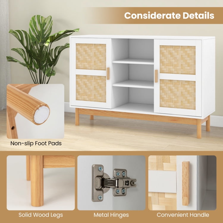 Finihen Kitchen Storage Cabinet, Buffet Sideboard, 48 Inch Sideboard Buffet Cabinet Floor Storage Cabinet with 2 Bamboo Woven Doors, for Dining Room, Kitchen, Living Room, White Finihen Kitchen Storage Cabinet, Buffet Sideboard, 48 Inch Sideboard Buffet Cabinet Floor Storage Cabinet with 2 Bamboo Woven Doors, for Dining Room, Kitchen, Living Room, White