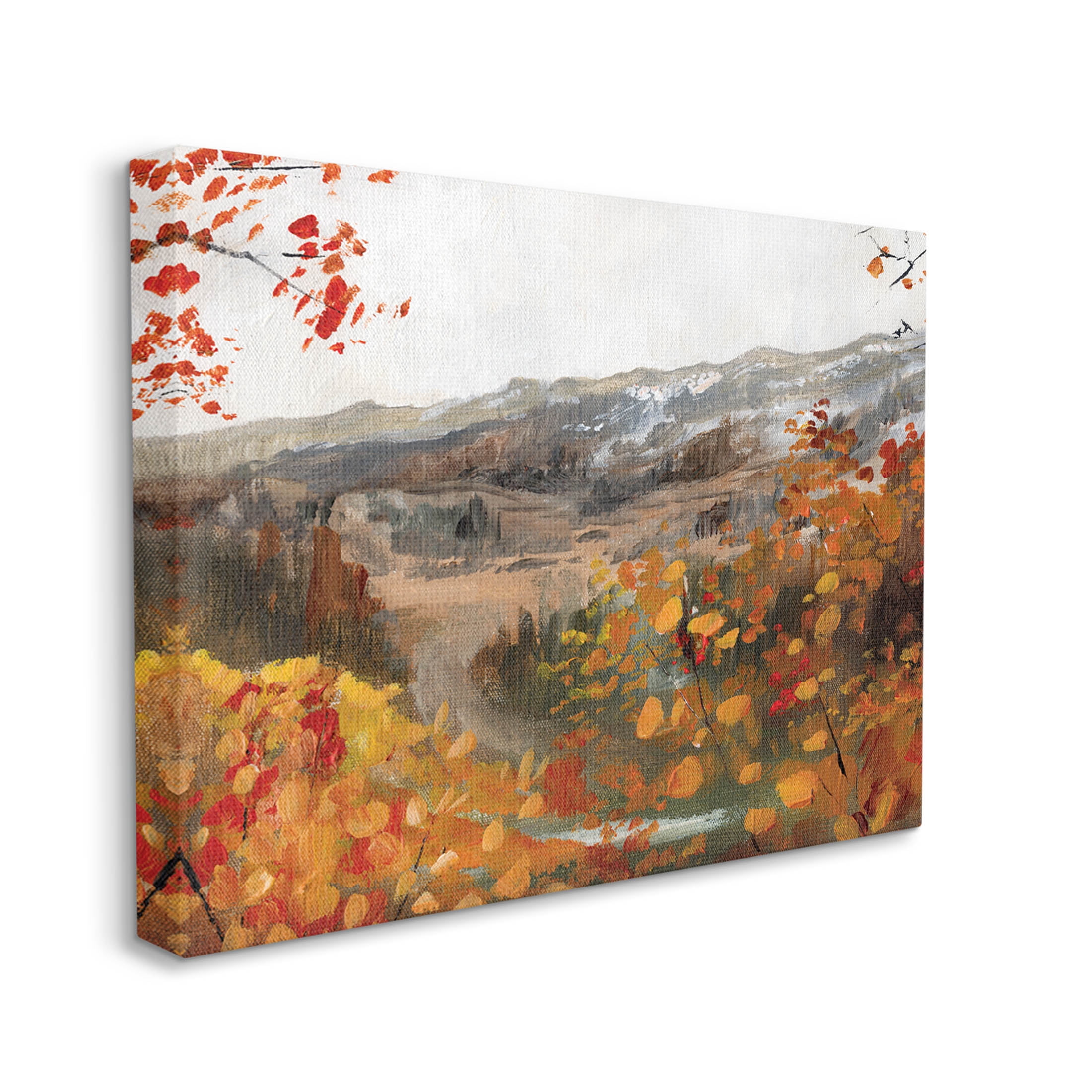Autumn Foliage Mountain Scene Landscape Painting Gallery Wrapped Canvas Print Wall Art
