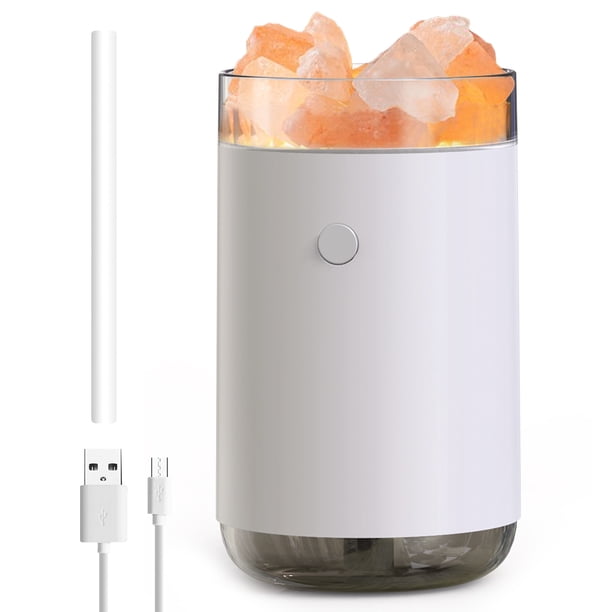 Muyoka Humidificador de piedra de sal USB de 260 ML con lámpara de 7 LED 5V 2W Mini purificador de aire de escritorio Humidificador de vapor fresco lindo Difusor de aroma silencioso portátil para la d Muyoka Hogar