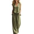 thumbnail image 5 of Cagogo Women's 2 Piece Outfits Sleeveless Tank Top Wide Leg Pants Set Casual Boho Beach Summer Loose V Neck Tops Flowy Pants Lounge Travel Matching Tracksuits, Army Green L, 5 of 9