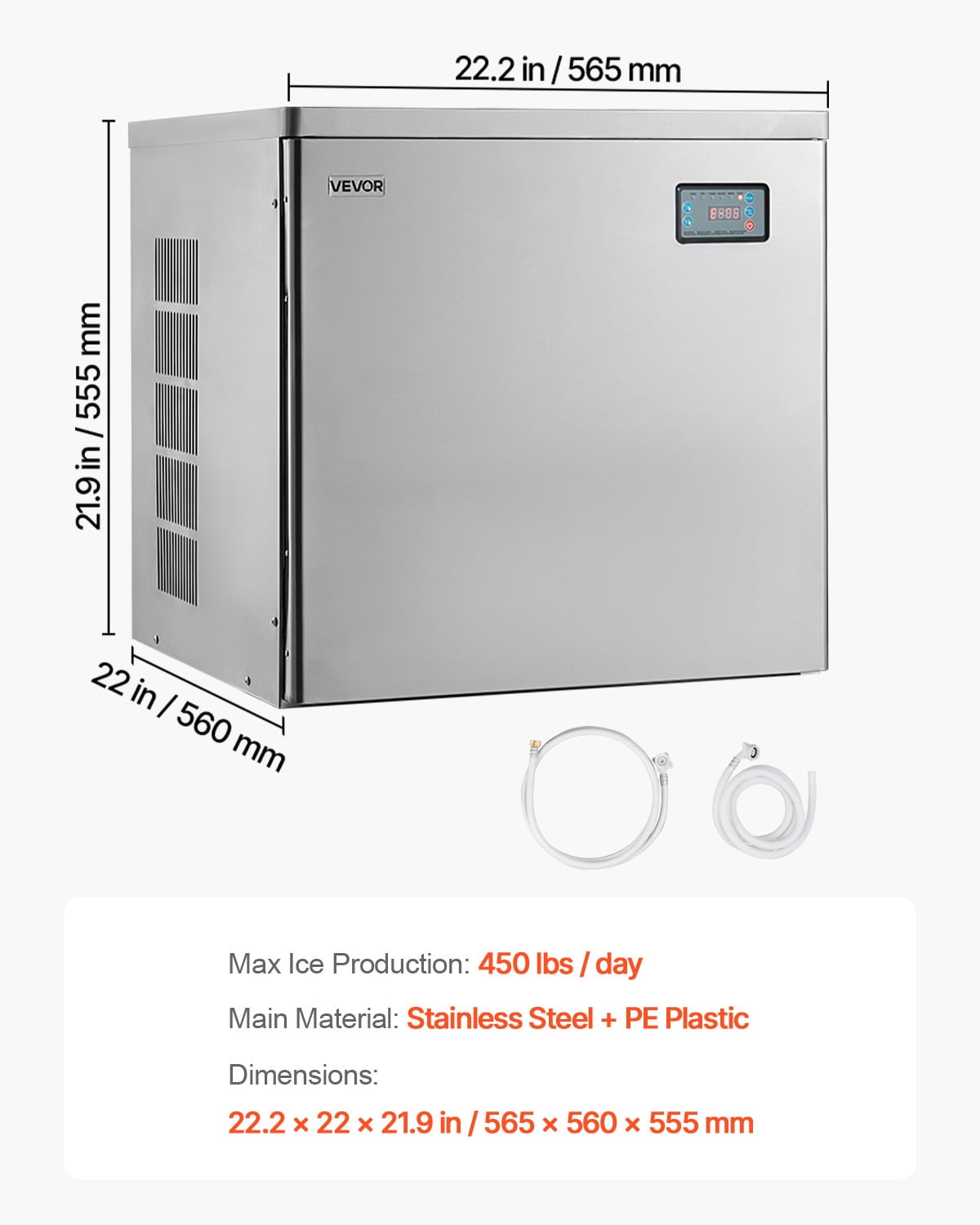 VEVOR Commercial Ice Maker Machine - Head, 650 Lbs/Day Stainless Steel Ice Machine with Scheduled Ice-Making, Self-Cleaning, Adjustable Thickness, Ideal for Restaurant Bar Cafe Hotel - Head Only