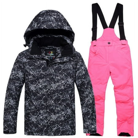 Gpaecead 6-14 Years Old Kids Girls Boys Ski Suit Outdoor Windproof Waterproof Warm Cotton Thickened Pink