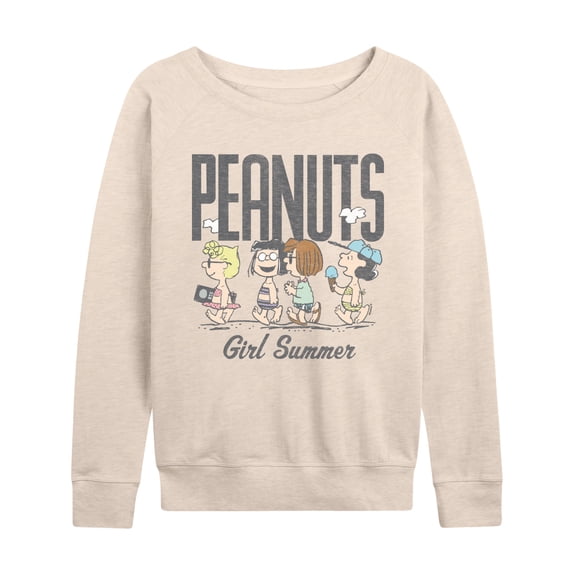 Peanuts - Girl Summer Women's Lightweight French Terry Wide Neck Long Sleeve Graphic Shirt