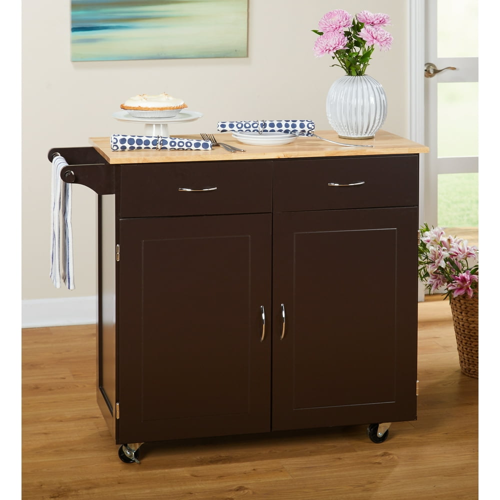 TMS Large Kitchen Cart with Rubberwood Top, Espresso
