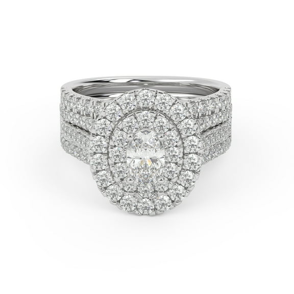 AFFY 3 Row Double Halo Bridal Set Ring for Women, 2.10 Carat (ctw) Oval Cut Lab Grown Diamond Engagement Wedding Ring In 14K White Gold Over Sterling Silver F-G-H, SI Quality Ring Size-4