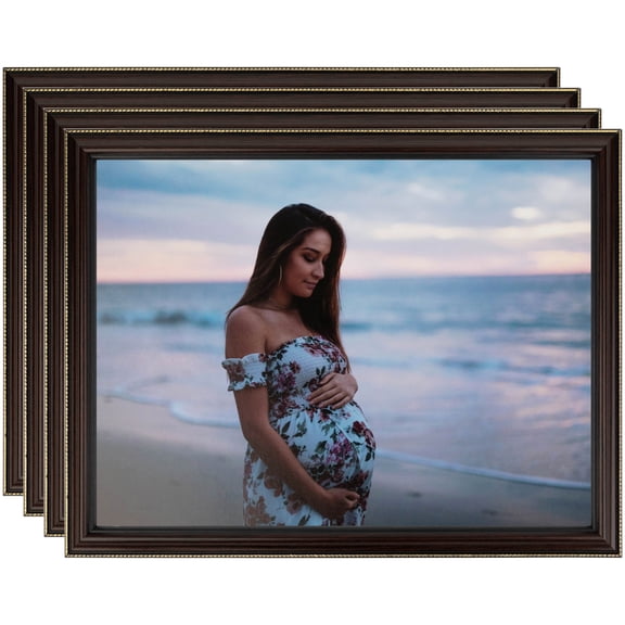 ArtToFrames 5" x 7" Mahagony with Gold Beads Picture Frame, 5x7 inch Brown Wood Poster Frame (WOM-4412), 4 Pack