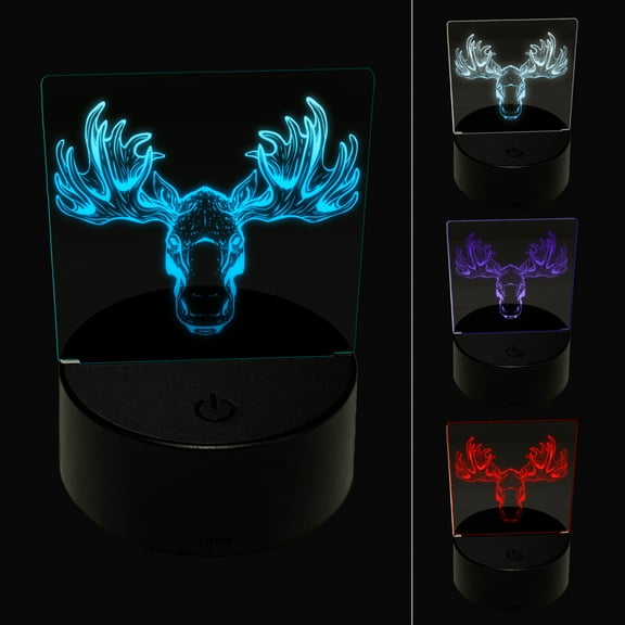 Moose Head LED Night Light Sign 3D Illusion Desk Nightstand Lamp