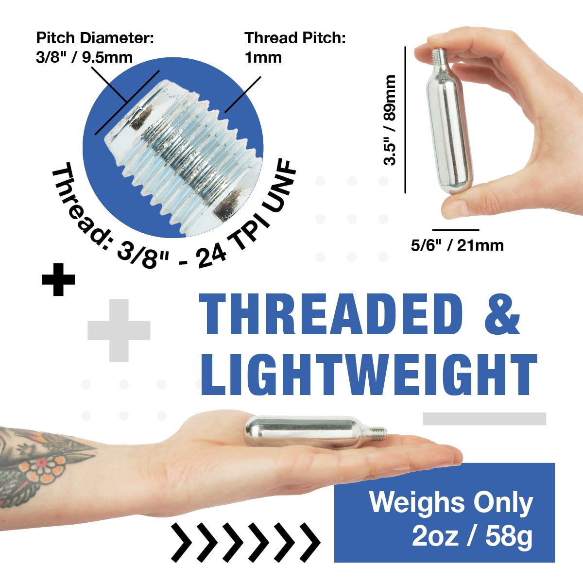 ICO 16g CO2 Cartridges Threaded for Use With CO2 Bike Pump for Tire Repair for Mountain & Road Bikes, Food Grade for Beer, 10 Pack