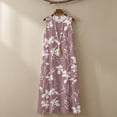 thumbnail image 4 of Xoenoiee Purple Flower Leaf Print Cotton Linen Maxi Dress for Women Summer Sleeveless Crewneck Casual Loose Beach Vacation Sundress with Pockets, Boho Resort Wear 2026, 2XL, 4 of 7