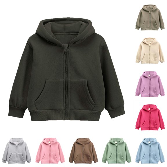 LIIPEE Zip Up Hoodies For Girls Long Sleeve Solid Color Hooded Sweatshirt With Pockets Kids Casual Fall Cute Daily Sweatshirts,9-10 Years