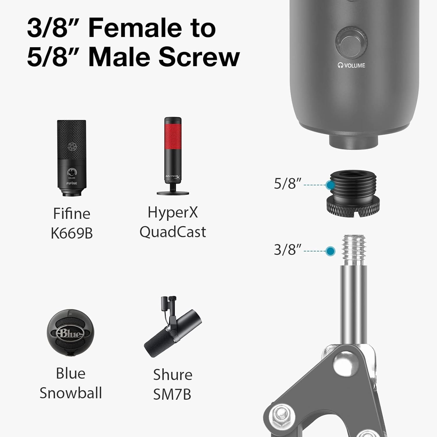Stand with Weighted Base & 8 Pieces Mic Adapter for Microphone Arm Clip Shock Mount Camera Tripod