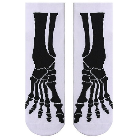 Jkerther Men Women Funny Halloween Socks, Skeleton Pattern Casual Tube Warm Sports Socks