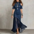 thumbnail image 6 of Ayolanni Crew Neck Dresses for Women 2026 Short Sleeve Elegant Solid Maxi Cocktail Dress Bodycon Tulle French Wedding Guest Party Sundress with Flared Hem Blue XXL, 6 of 8