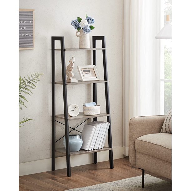 VASAGLE 4Tier Ladder Shelf Ladder Bookshelf Bookcase Storage Rack with Steel Frame Greige and