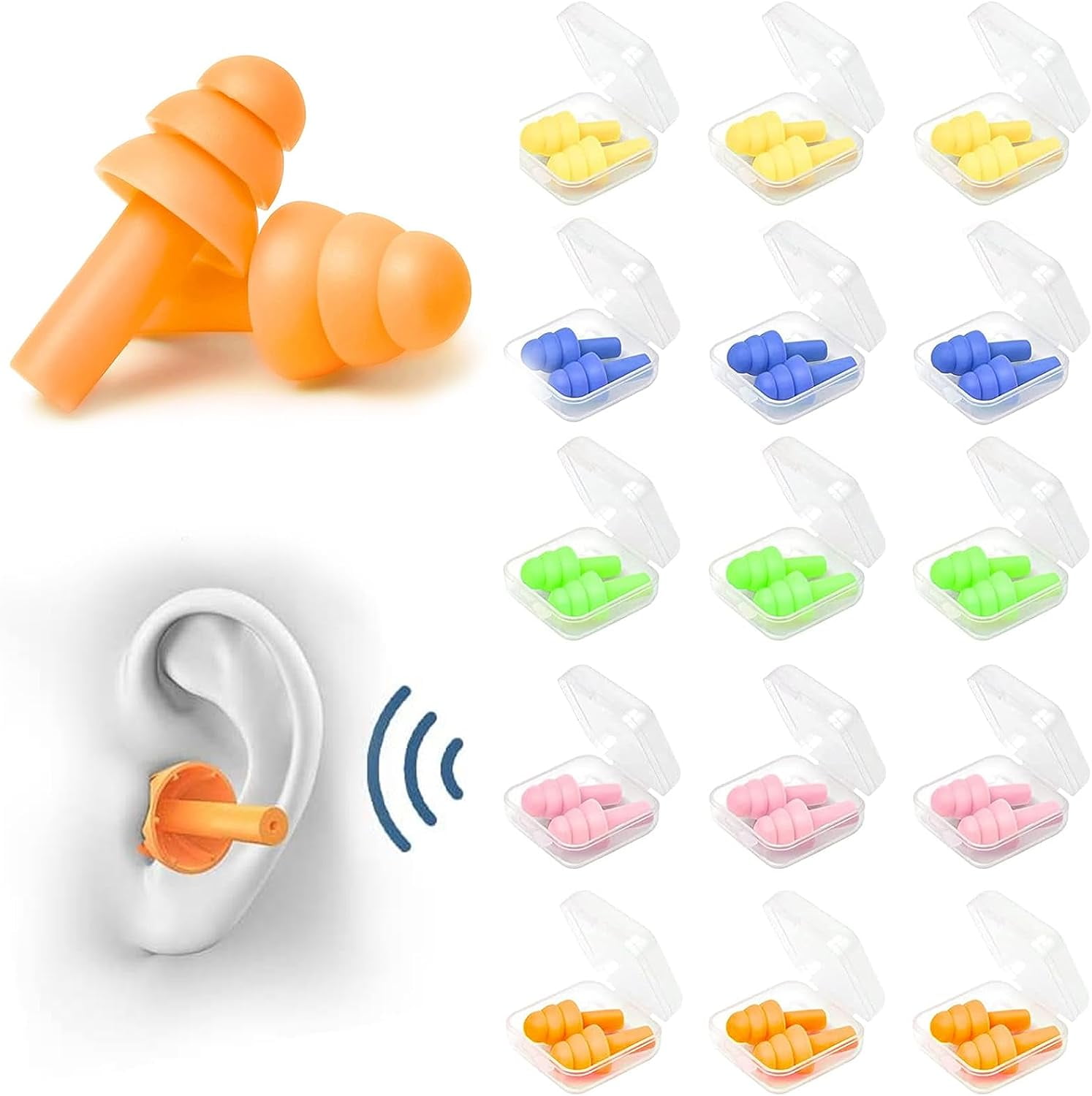 15 Pairs Earplugs for Sleeping Noise Cancelling, Reusable Ear Plugs