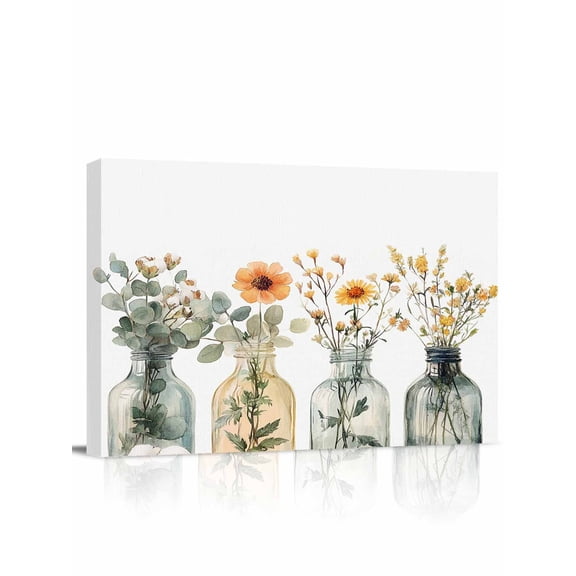 Eucalyptus Flower Wall Art for Living Room,Canvas Picture Wall Decor for Bathroom Bedroom,Orange Floral Sage Green Leaf Daisy Painting Artwork for Office Kitchen Hallway Dining Room Decor 20"x24"