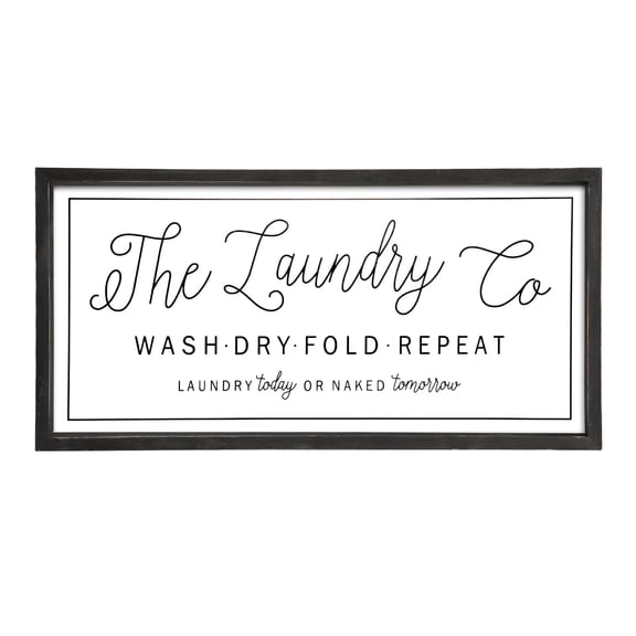 MODE HOME Laundry Room Sign for Laundry Room Decor 24''×12'' Large Farmhouse Wall Decor -The Laundry Co Wash Dry Fold Repeat Wooden Sign (Black)