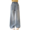 thumbnail image 2 of EnJoCho Teen Girls Jeans Straight Wide Leg Soli𝖽 Tone Elastic Waist Loose Denim Pants Stretch Trousers For Spring Autumn Back-to-School Outdoor Everyday Streetwear Casual Bottoms, 2 of 8