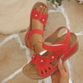 thumbnail image 2 of Viluyesy Womens Wedge Sandals, Wide Width Floral Ankle Strap Open Toe Comofortable Summer Walking Shoes Red US8.5, 2 of 9