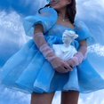 thumbnail image 2 of Robe Princesse en Tulle à Manches Bouffantes pour Femmes, Col Carré, Volants, Maille, Mariage, Fête, Bal, Fée, Été, Mini Robe, 2 of 8