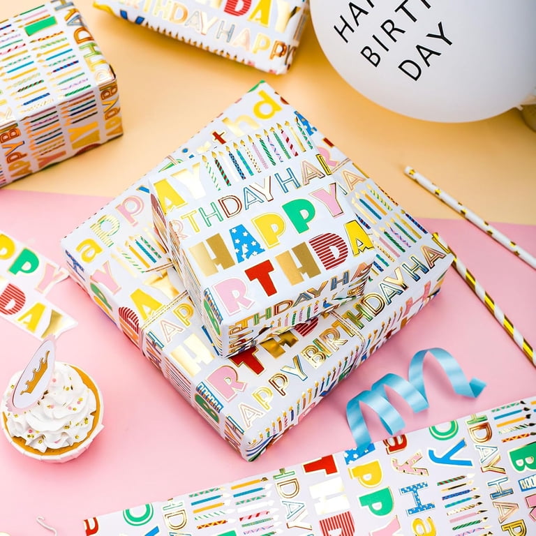HOMERAL Metallic Foil Birthday Wrapping Paper, 17" x 33 Feet photo 5