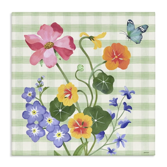 Stupell Industries Bohemian Gingham Garden Flowers Canvas Art, 17 x 17, by Levison Design