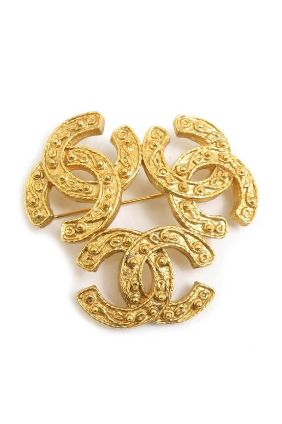 Pre-Owned CHANEL Triple Coco Mark Metal Gold Brooch for Women e61339i (Good)