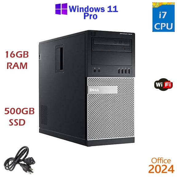 Restored Windows 11 Dell i7 3.4 ghz 16GB RAM 500GB SSD WiFi Desktop Computer PC Office24 (Refurbished)