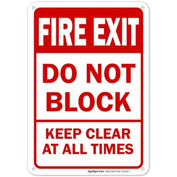 Fire Exit Sign, Do Not Block Keep Clear at All Times Safety Sign,