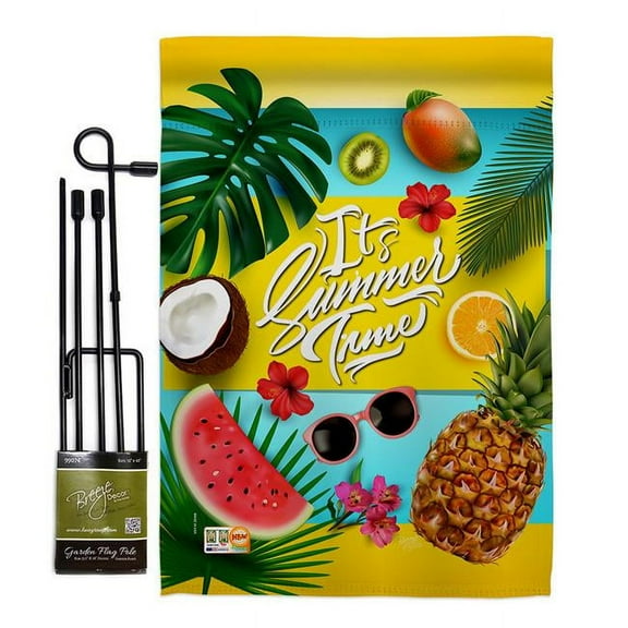 Breeze Decor BD-SU-GS-106085-IP-BO-D-US18-BD 13 x 18.5 in. Fruity Summer Time Fun in the Sun Impressions Decorative Vertical Double Sided Garden Flag Set with Banner Pole