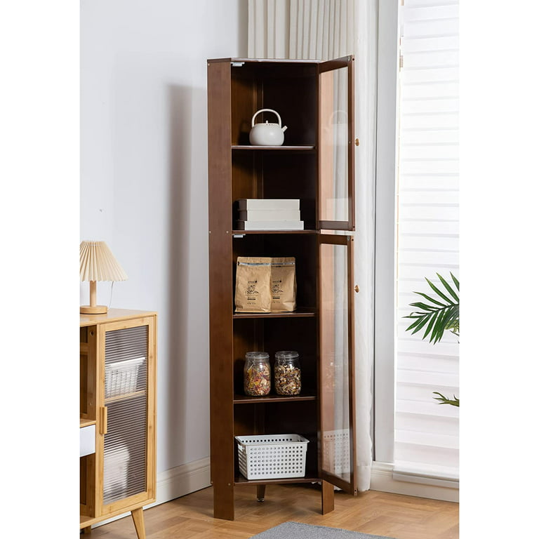 HOMEFORT 5 Tier Corner Bookshelf, Small Corner Bookcase Cabinet Slim Corner Tall