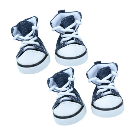 GOOHOCHY 4pcs Fashion Stars Denim Pet Dog Puppy Non-slip Lace-up Casual Shoes Sneakers Boots - Size XS (Blue)