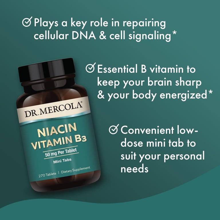 Dr. Mercola Niacin Vitamin B3, 90 Servings, 270 Tablets - Walmart.com
