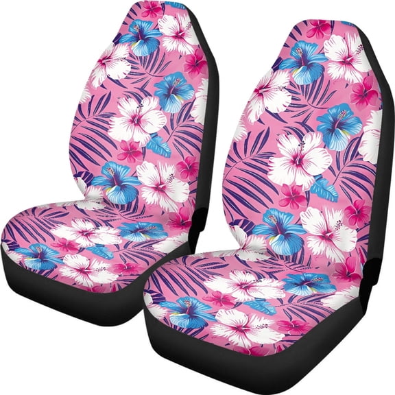 XYZCANDO Stylish Front Car Seat Covers with Tropical Hibiscus Pattern - Breathable Durable All-Season Vehicle Interior Decor