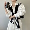thumbnail image 2 of Camisa exterior de rayas blancas y negras de alta calidad para mujer, cuello falso de punto de primavera y otoño, hombros cálidos para habitación con aire acondicionado, 2 of 5