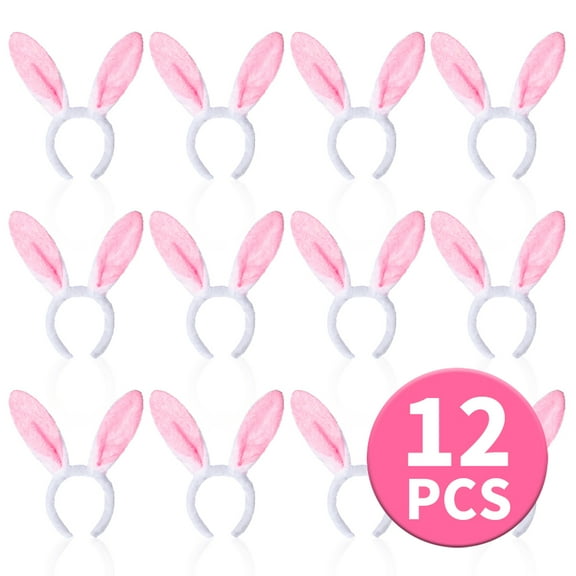 Easter Bunny Ears Easter Headbands Rabbit Ear for Holiday Birthday Halloween Party Favors Pink 12Pcs
