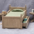 thumbnail image 2 of Mueble de casa de muñecas en miniatura, cama de madera vintage con cajón, 2 of 3