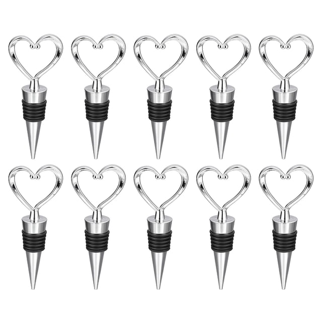 Unique Bargains Heart Shape Reusable Wine Bottle Stoppers Beverage Sealing Plugs, Silver 50Pack